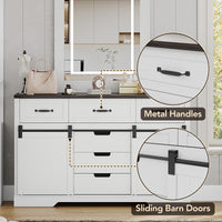 Garvee 6 Drawers Dresser with Mirror for Bedroom, Makeup Vanity with Light Mirror, Farmhouse Modern Dressers, Chest of Drawers with Sliding Barn Doors for Bedroom, Living Room