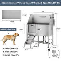 Garvee 50" Pet Dog Bathing Station, Stainless Steel Dog Bathtub W/Ramp, Floor Grate, Dog Bath Brush, Washing Gloves for Home, Professional Dog Washing Station for Pets, Left Door