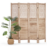 Garvee 4 Panel Room Dividers, 6 Ft Tall Decorative Cutout Wooden Privacy Screen, Freestanding Foldable Room Partitions Walls for Bedroom, Living Room, Office, Natural