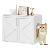 Garvee Cat Litter Box Enclosure, Wooden Litter Box Furniture Hidden, Modern Cat Washroom Furniture with Barn Door, Indoor Cat House, End Table, Fit Most of Litter Box, White - White