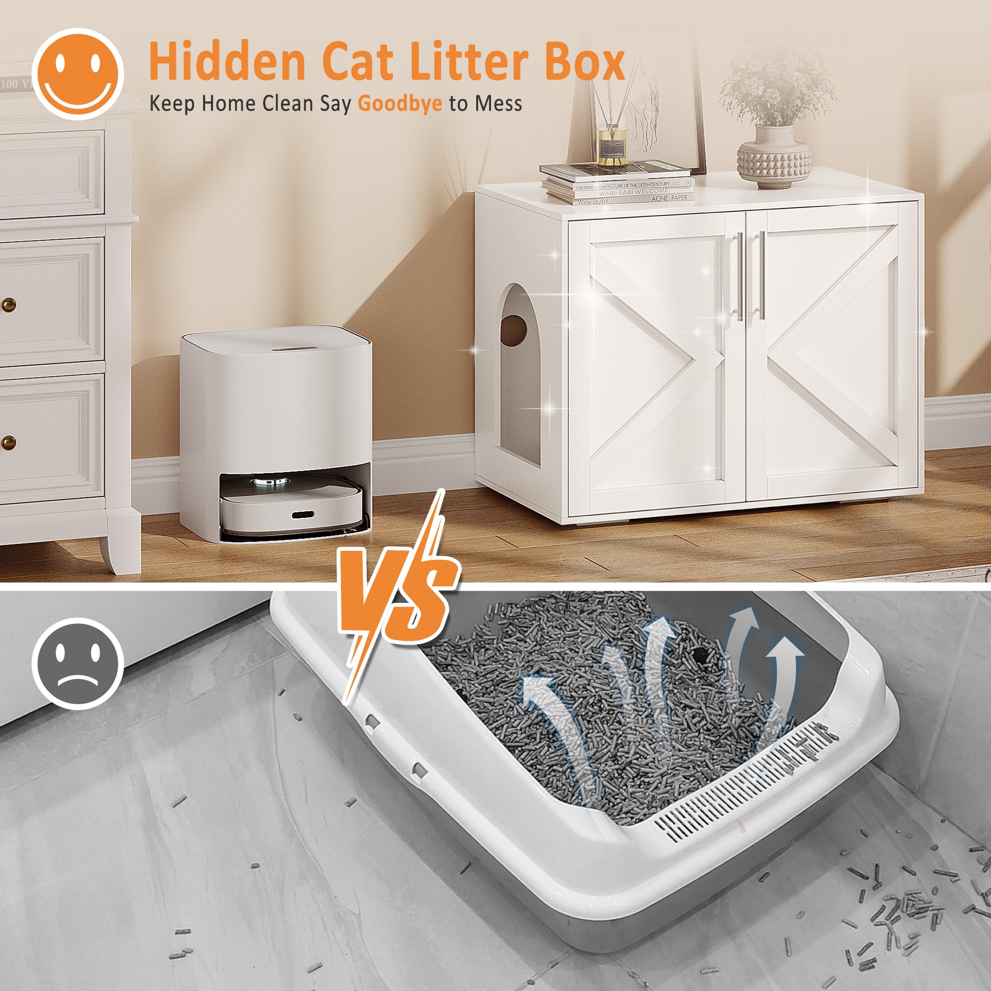 Garvee Cat Litter Box Enclosure, Modern & Versatile, Wooden Litter Box  Furniture Hidden, Fit Most of Litter Box, White
