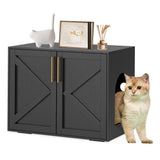 Garvee Cat Litter Box Enclosure, Wooden Litter Box Furniture Hidden, Modern Cat Washroom Furniture with Barn Door, Indoor Cat House, End Table, Fit Most of Litter Box, Black - Black