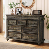 Garvee 47" Farmhouse Dresser with 9 Drawers, Rustic Wood Chest with Vintage Metal Handles for Bedroom, Large Storage Organizer for Living Room, Entrance, Black - Oak Black