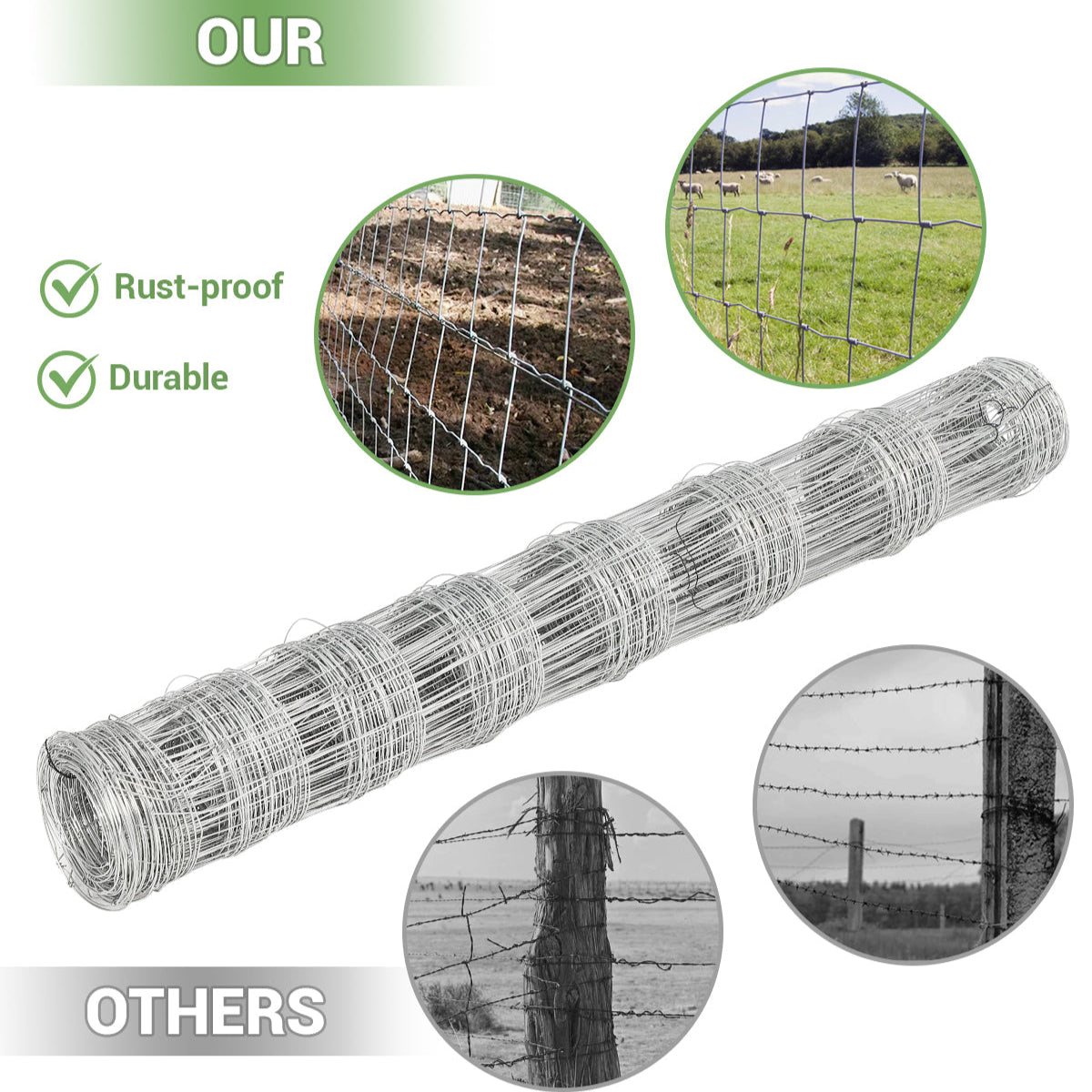 Garvee Heavy Duty 9GA Cattle Fence 4x164 FT - Thick Galvanized Steel w/Reinforced Joints for Livestock Farm Horse Protection