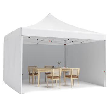 Garvee 10'x10' Instant Pop-Up Canopy Tent - Waterproof, Windproof & UV-Proof Gazebo w/3 Sidewalls, Wheeled Bag & Pegs (White)