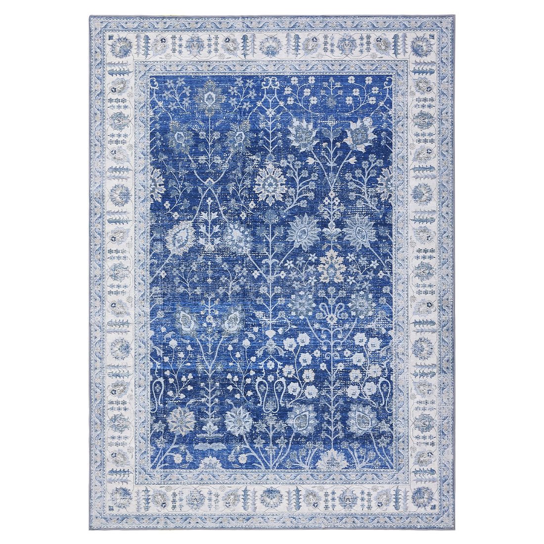 Garvee Oriental Vintage Floral Non Slip Area Rug for Bedroom, Living Room, Office - Soft Washable Low Pile Carpet, Distressed Design