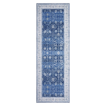 Garvee 2x6 Vintage Floral Runner Rug Distressed Blue Hallway Runner Non Slip Non Shedding Kitchen Runner, Low Pile Thin Floor Carpet, Soft Washable Oriental Rug for Bedside, Laundry