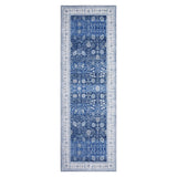 Garvee 2x6 Vintage Floral Runner Rug Distressed Blue Hallway Runner Non Slip Non Shedding Kitchen Runner, Low Pile Thin Floor Carpet, Soft Washable Oriental Rug for Bedside, Laundry - Blue