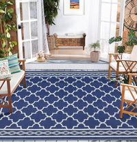 Garvee Outdoor Dark Blue 10x14 Waterproof Plastic Straw Rug, Reversible, UV-Resistant, Portable with Carry Bag & Stakes for Patio RV Camping