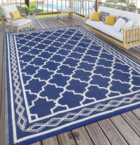 Garvee Outdoor Dark Blue 9x12 Rug Waterproof Reversible Patio Carpet Polypropylene UV & Stain Resistant Portable with Stakes for Camping Backyard Deck