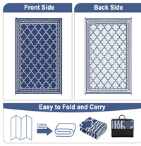 Garvee Outdoor Dark Blue 10x14 Waterproof Plastic Straw Rug, Reversible, UV-Resistant, Portable with Carry Bag & Stakes for Patio RV Camping