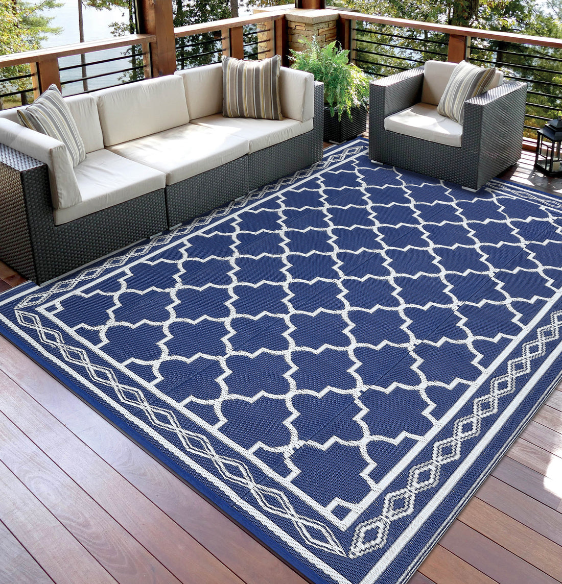 Garvee Outdoor Dark Blue 5x8 Rug, Non-Slip Stain-Resistant Plastic Easy-Clean Washable Patio Picnic Camping Mat