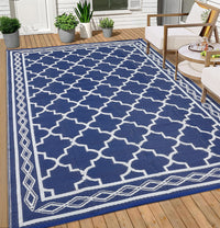 Garvee Outdoor Dark Blue 9x12 Rug Waterproof Reversible Patio Carpet Polypropylene UV & Stain Resistant Portable with Stakes for Camping Backyard Deck
