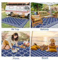 Garvee Outdoor Dark Blue 10x14 Waterproof Plastic Straw Rug, Reversible, UV-Resistant, Portable with Carry Bag & Stakes for Patio RV Camping