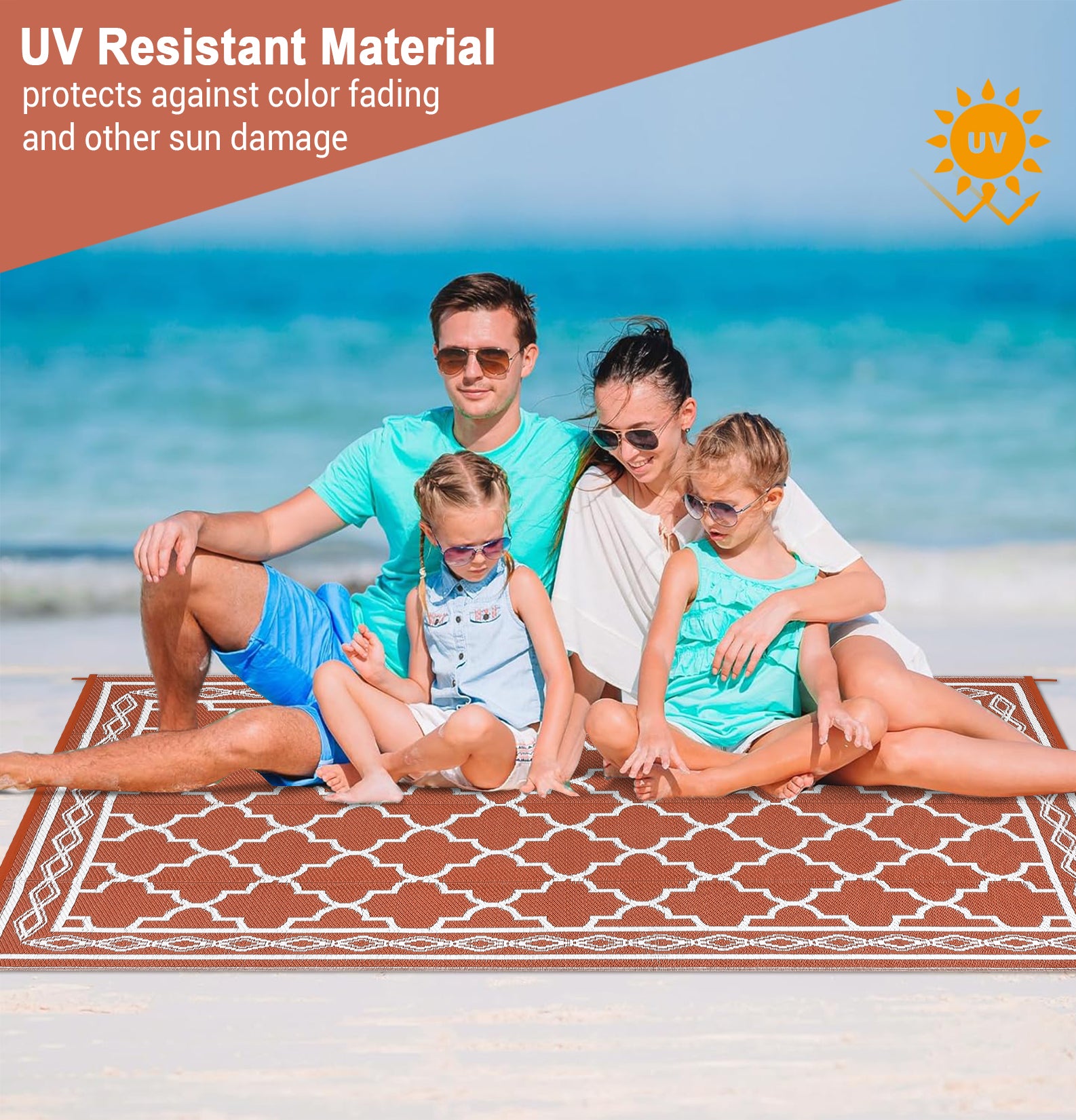 Garvee Outdoor Brick Red 9x12 Rug, Waterproof Reversible Plastic Straw Rug UV Resistant Easy Clean with Carry Bag & Stakes for Patio Camping