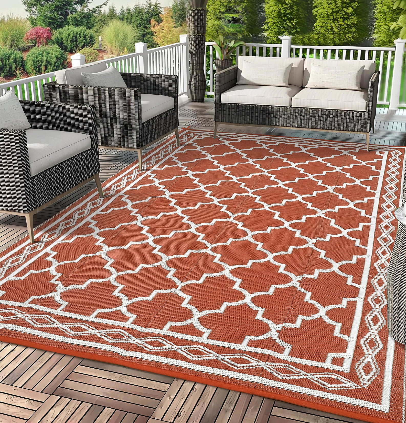 Garvee Outdoor Brick Red 9x12 Rug, Waterproof Reversible Plastic Straw Rug UV Resistant Easy Clean with Carry Bag & Stakes for Patio Camping