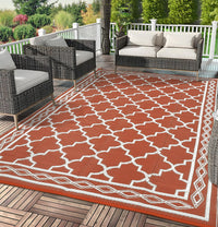 Garvee Outdoor Brick Red 9x12 Rug, Waterproof Reversible Plastic Straw Rug UV Resistant Easy Clean with Carry Bag & Stakes for Patio Camping