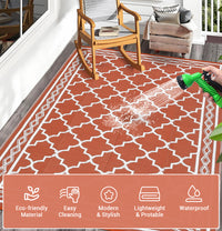 Garvee Outdoor Brick Red 9x12 Rug, Waterproof Reversible Plastic Straw Rug UV Resistant Easy Clean with Carry Bag & Stakes for Patio Camping