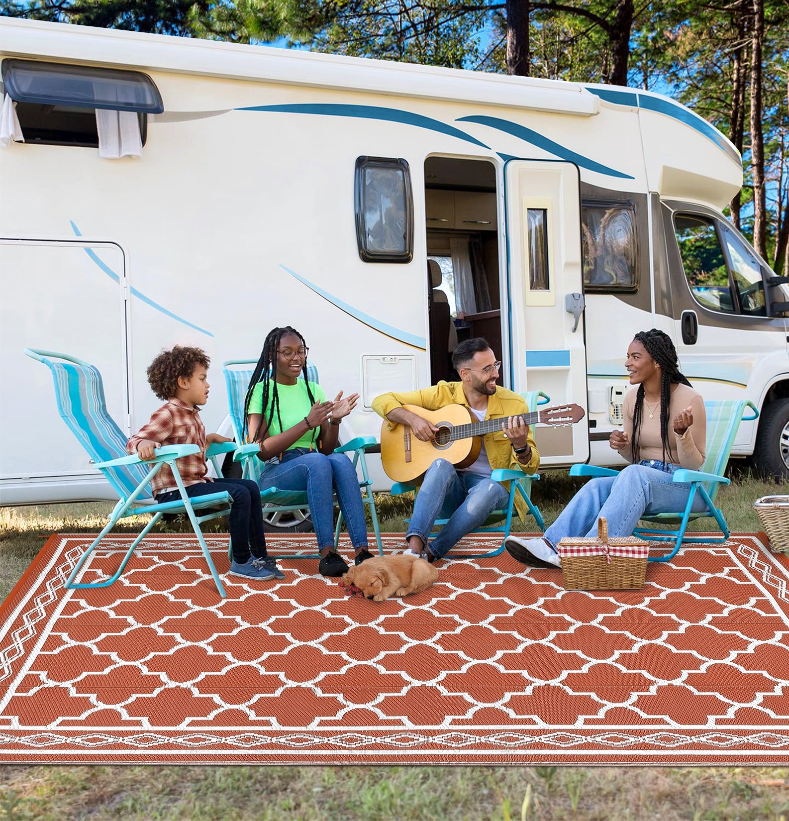 Garvee Outdoor Brick Red 9x12 Rug, Waterproof Reversible Plastic Straw Rug UV Resistant Easy Clean with Carry Bag & Stakes for Patio Camping