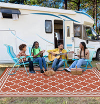 Garvee Outdoor Brick Red 9x12 Rug, Waterproof Reversible Plastic Straw Rug UV Resistant Easy Clean with Carry Bag & Stakes for Patio Camping