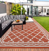 Garvee Outdoor Brick Red 9x12 Rug, Waterproof Reversible Plastic Straw Rug UV Resistant Easy Clean with Carry Bag & Stakes for Patio Camping