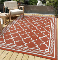 Garvee Outdoor Brick Red 9x12 Rug, Waterproof Reversible Plastic Straw Rug UV Resistant Easy Clean with Carry Bag & Stakes for Patio Camping