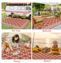 Garvee Outdoor Brick Red 9x12 Rug, Waterproof Reversible Plastic Straw Rug UV Resistant Easy Clean with Carry Bag & Stakes for Patio Camping