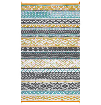 Garvee Outdoor Teal & Yellow 6x9 Rug Reversible Waterproof Portable Plastic Straw Camping Mat Durable UV Stable Eco-Friendly Patio Deck Balcony Boho
