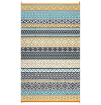 Garvee Outdoor Teal & Yellow 6x9 Rug Reversible Waterproof Portable Plastic Straw Camping Mat Durable UV Stable Eco-Friendly Patio Deck Balcony Boho