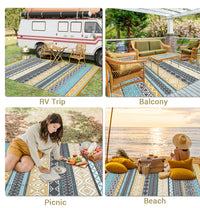 Garvee Outdoor Teal & Yellow 6x9 Rug Reversible Waterproof Portable Plastic Straw Camping Mat Durable UV Stable Eco-Friendly Patio Deck Balcony Boho