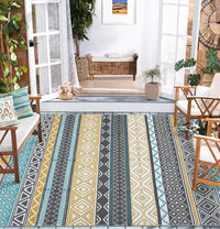 Garvee Outdoor Teal & Yellow 5x8 Rugs, Waterproof Reversible Geometric Pattern Polypropylene UV Resistant Portable with Carry Bag for Patio Camping