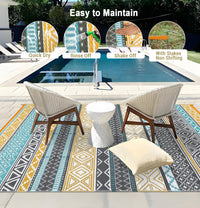 Garvee Outdoor Teal & Yellow 5x8 Rugs, Waterproof Reversible Geometric Pattern Polypropylene UV Resistant Portable with Carry Bag for Patio Camping