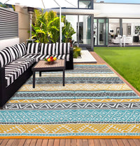 Garvee Outdoor Teal & Yellow 5x8 Rugs, Waterproof Reversible Geometric Pattern Polypropylene UV Resistant Portable with Carry Bag for Patio Camping