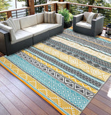 Garvee Outdoor Teal & Yellow 5x8 Rugs, Waterproof Reversible Geometric Pattern Polypropylene UV Resistant Portable with Carry Bag for Patio Camping - Teal & Yellow