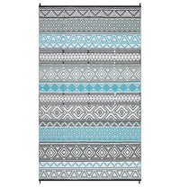 Garvee Outdoor Blue & Grey 5x8 Patio Rug Waterproof Reversible Durable Plastic Straw UV Stable Fade Resistant Eco-Friendly Boho Design for Camping Deck Balcony