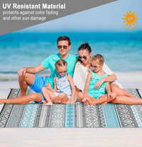 Garvee Outdoor Blue & Grey 5x8 Patio Rug Waterproof Reversible Durable Plastic Straw UV Stable Fade Resistant Eco-Friendly Boho Design for Camping Deck Balcony