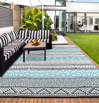Garvee Outdoor Blue & Grey 5x8 Patio Rug Waterproof Reversible Durable Plastic Straw UV Stable Fade Resistant Eco-Friendly Boho Design for Camping Deck Balcony