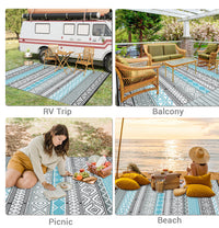 Garvee Outdoor Blue & Grey 5x8 Patio Rug Waterproof Reversible Durable Plastic Straw UV Stable Fade Resistant Eco-Friendly Boho Design for Camping Deck Balcony