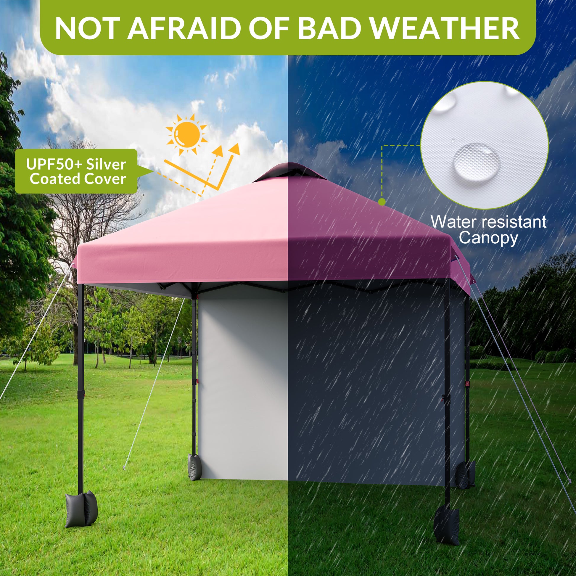 Garvee 10'x10' Pop Up Tent, Pop Up Canopy With Sidewall, UPF 50+, Easy to Set Up Outdoor Canopy, Adjustable Portable Gazebo for Parties, Camping, Gazebo With Wheel Cover Bag, 4 Sand Bags, 4 Ropes and 8 Spikes