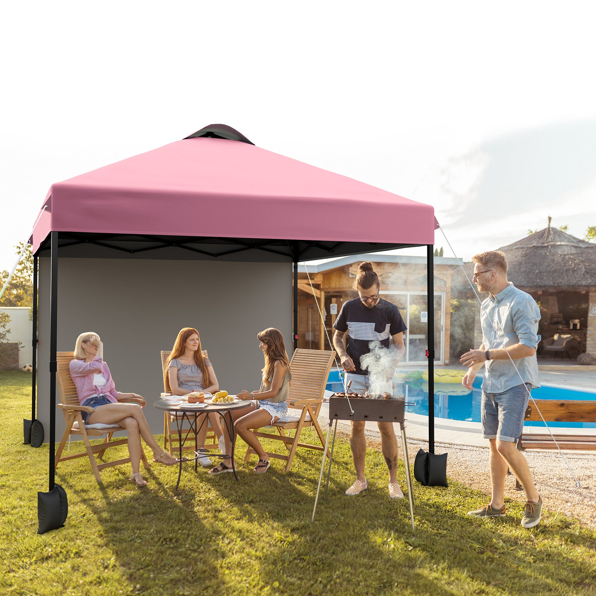 Garvee 10'x10' Pop Up Tent, Pop Up Canopy With Sidewall, UPF 50+, Easy to Set Up Outdoor Canopy, Adjustable Portable Gazebo for Parties, Camping, Gazebo With Wheel Cover Bag, 4 Sand Bags, 4 Ropes and 8 Spikes
