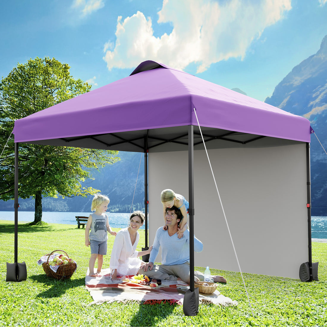 Garvee 10'x10' Pop Up Tent, Pop Up Canopy With Sidewall, UPF 50+, Easy to Set Up Outdoor Canopy, Adjustable Portable Gazebo for Parties, Camping, Gazebo With Wheel Cover Bag, 4 Sand Bags, 4 Ropes and 8 Spikes
