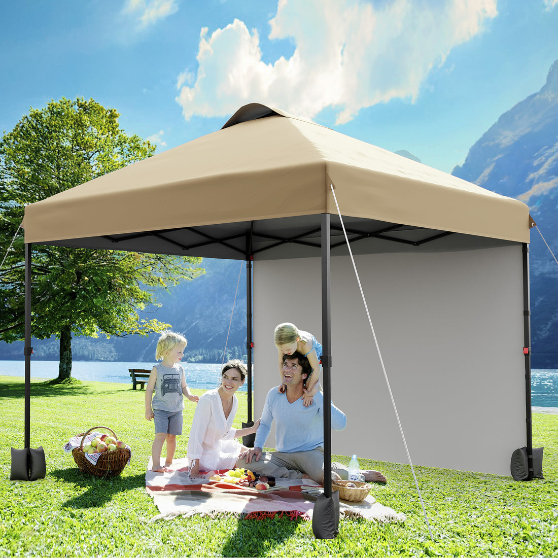 Garvee 10'x10' Pop Up Tent, Pop Up Canopy With Sidewall, UPF 50+, Easy to Set Up Outdoor Canopy, Adjustable Portable Gazebo for Parties, Camping, Gazebo With Wheel Cover Bag, 4 Sand Bags, 4 Ropes and 8 Spikes
