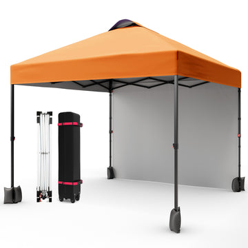 Garvee 10'x10' Instant Pop Up Canopy Patio Tent Commercial Portable Gazebo w/ Removable Sidewall, Silver Coating & Wheeled Bag | Sun & Rain Protection | Adjustable Height (Orange).