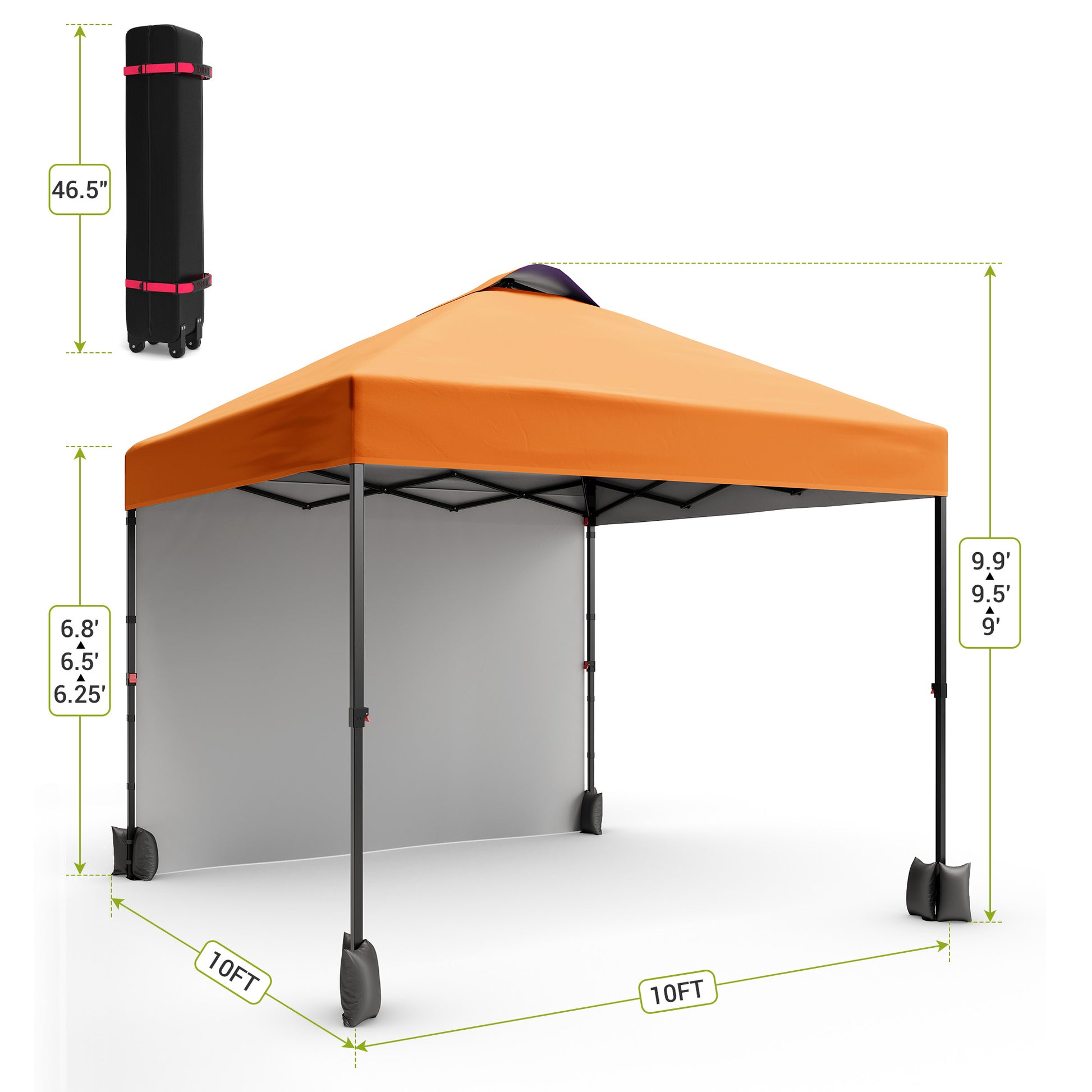 Garvee 10'x10' Instant Pop Up Canopy Patio Tent Commercial Portable Gazebo w/ Removable Sidewall, Silver Coating & Wheeled Bag | Sun & Rain Protection | Adjustable Height (Orange).