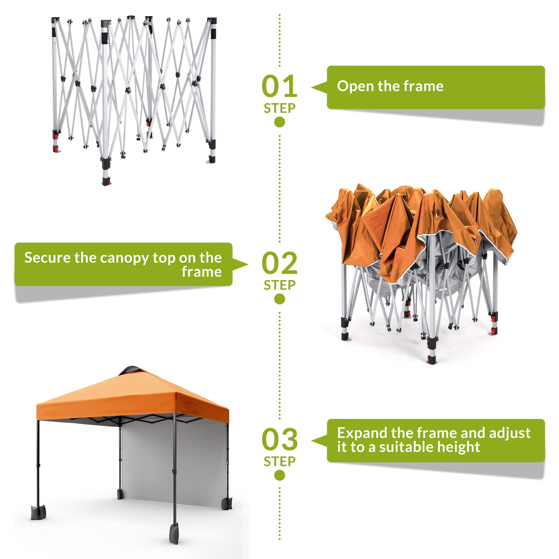 Garvee 10'x10' Instant Pop Up Canopy Patio Tent Commercial Portable Gazebo w/ Removable Sidewall, Silver Coating & Wheeled Bag | Sun & Rain Protection | Adjustable Height (Orange).