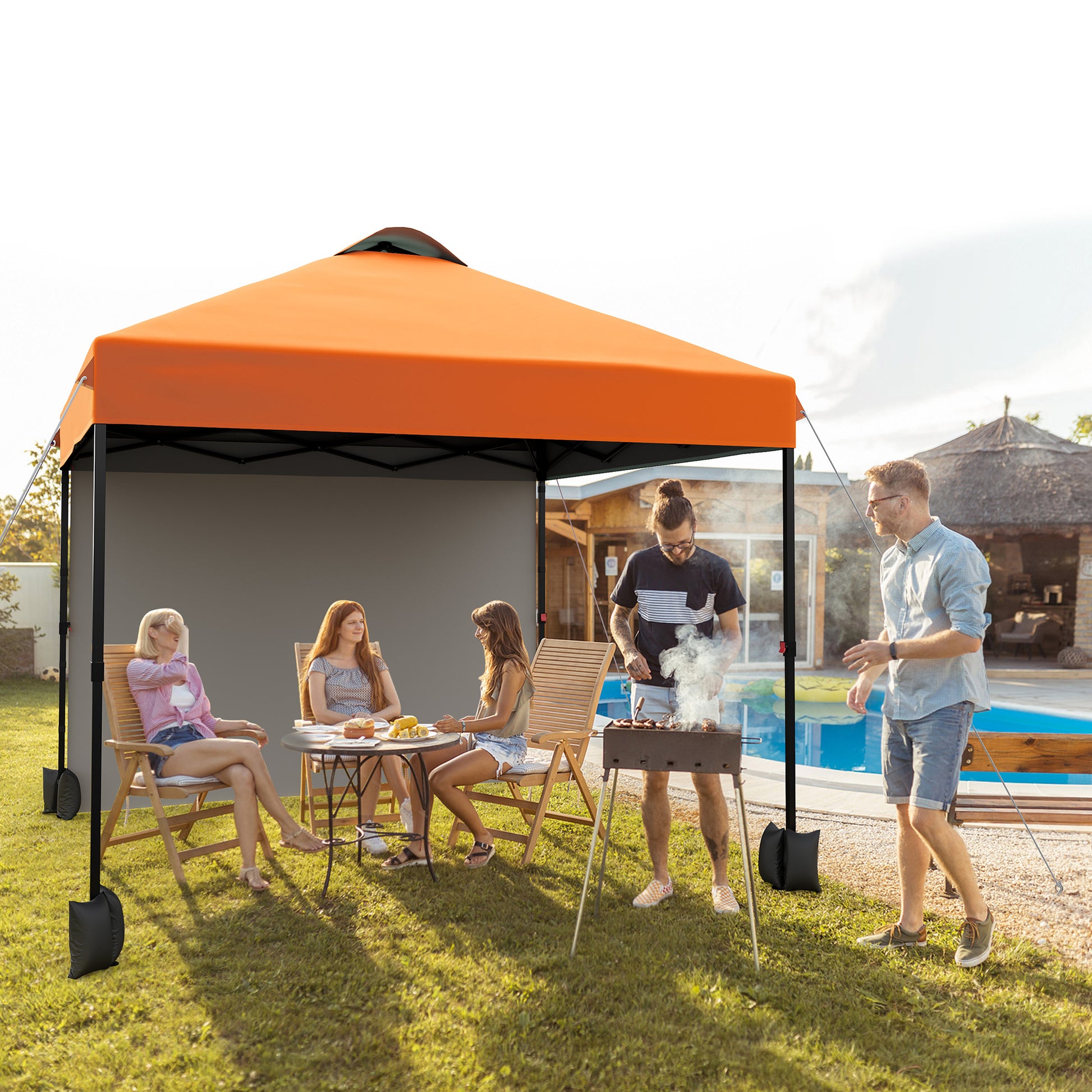 Garvee 10'x10' Instant Pop Up Canopy Patio Tent Commercial Portable Gazebo w/ Removable Sidewall, Silver Coating & Wheeled Bag | Sun & Rain Protection | Adjustable Height (Orange).