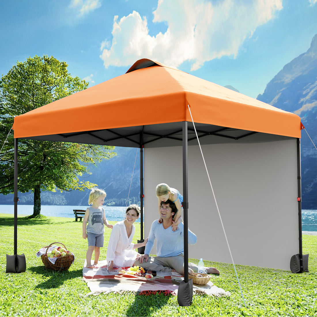 Garvee 10'x10' Instant Pop Up Canopy Patio Tent Commercial Portable Gazebo w/ Removable Sidewall, Silver Coating & Wheeled Bag | Sun & Rain Protection | Adjustable Height (Orange).