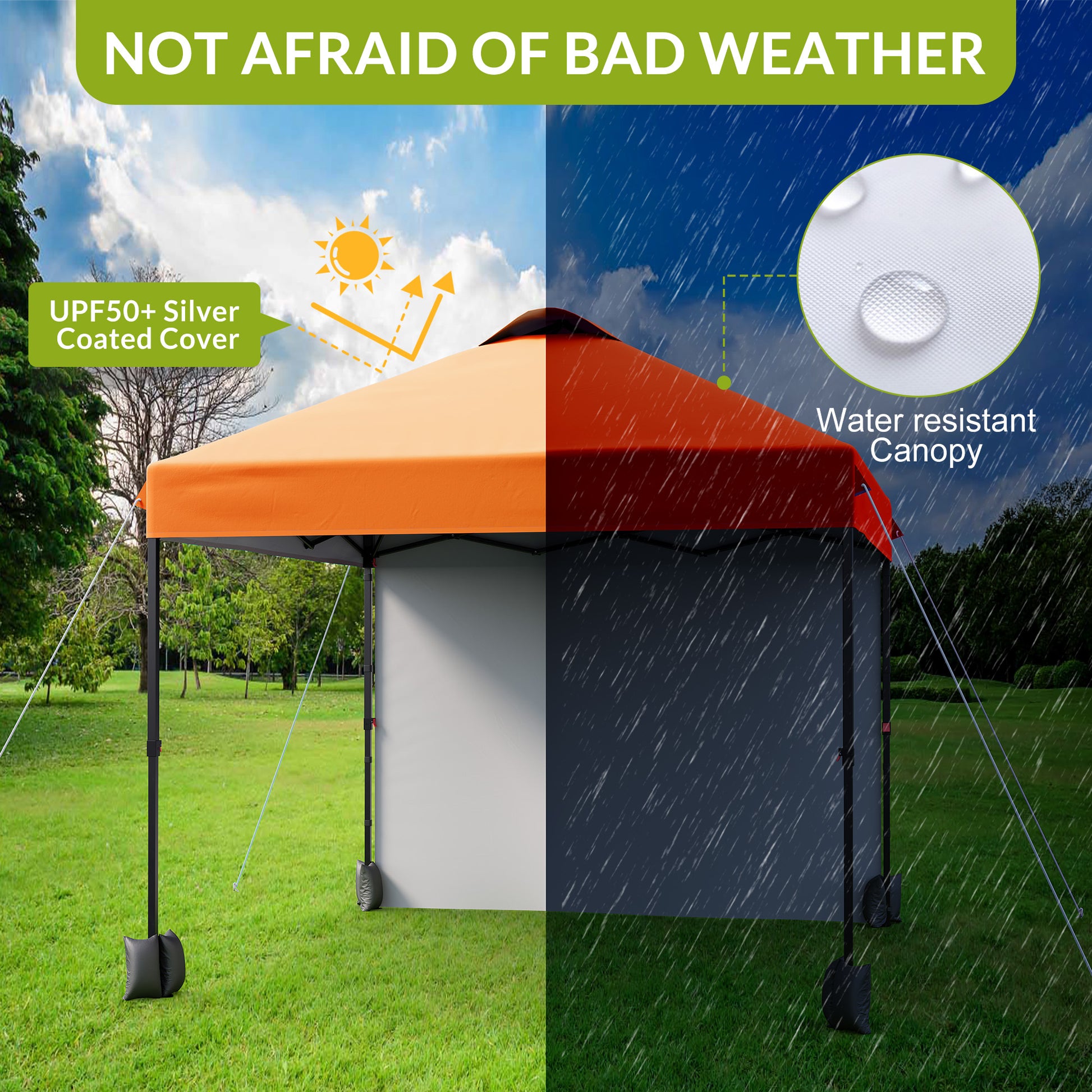 Garvee 10'x10' Instant Pop Up Canopy Patio Tent Commercial Portable Gazebo w/ Removable Sidewall, Silver Coating & Wheeled Bag | Sun & Rain Protection | Adjustable Height (Orange).