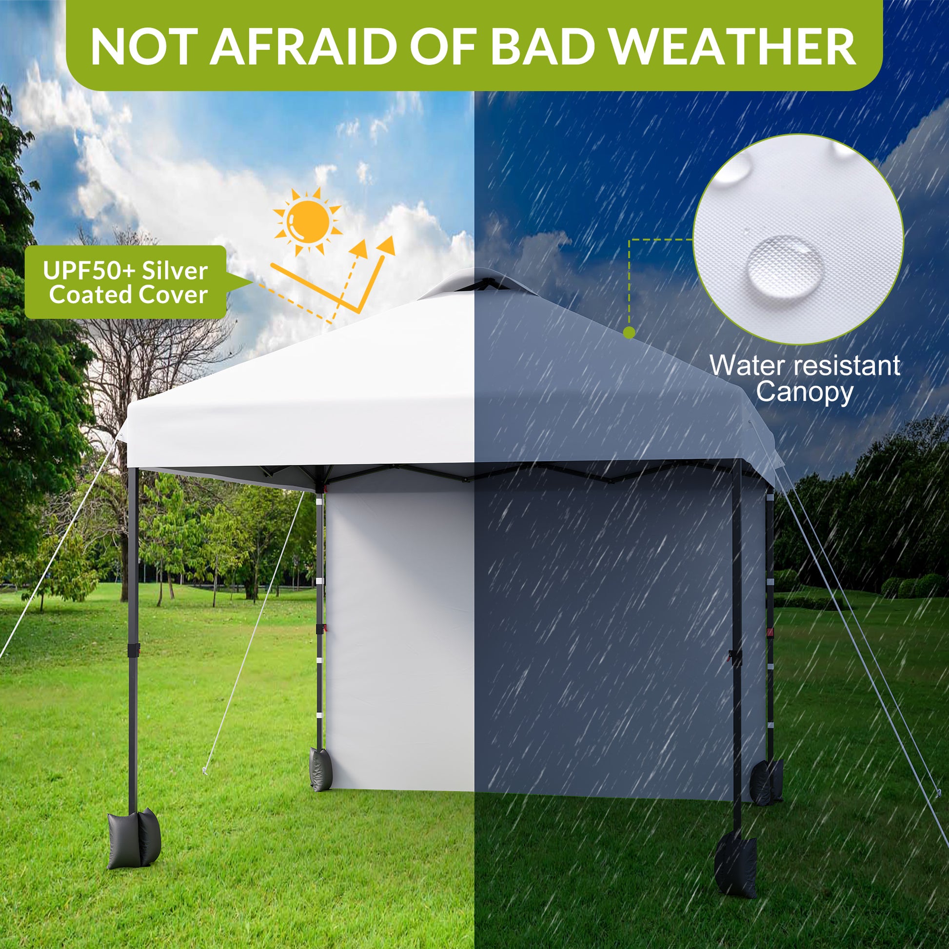 Garvee 10'x10' Pop Up Tent, Pop Up Canopy With Sidewall, UPF 50+, Easy to Set Up Outdoor Canopy, Adjustable Portable Gazebo for Parties, Camping, Gazebo With Wheel Cover Bag, 4 Sand Bags, 4 Ropes and 8 Spikes