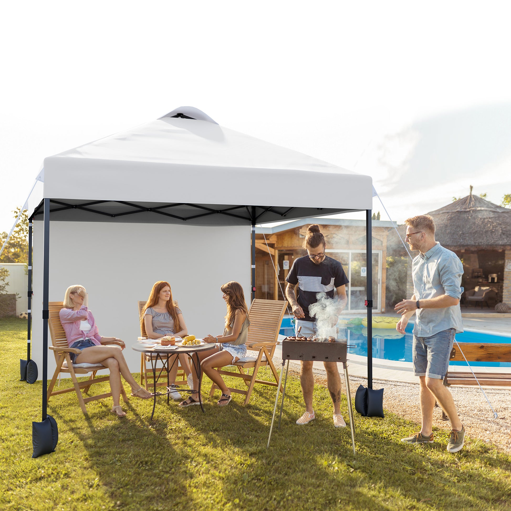 Garvee 10'x10' Pop Up Tent, Pop Up Canopy With Sidewall, UPF 50+, Easy to Set Up Outdoor Canopy, Adjustable Portable Gazebo for Parties, Camping, Gazebo With Wheel Cover Bag, 4 Sand Bags, 4 Ropes and 8 Spikes